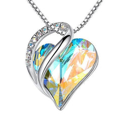 Fashion Silver Love Heart Crystal Pendant Necklace Any Occasion Gift Piece