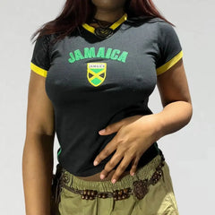 Emo Clothing Aesthetics Women's Jamaican Short Top Street Clothing Baby T-shirt Y2k Retro Casual Short Sleeve T-shirt