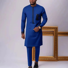 African men Wedding Beaded Long-sleeved Top Pants Set Kaftan Traditional Clothing Ethnic Casual Men's 2Pcs Suit