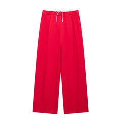 Willshela Fashion Solid Lace Up Side Zipper Straight Pants Vintage Elastic High Waist Chic Trousers