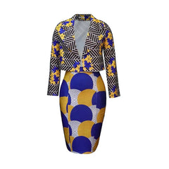 Two Piece Women's Suit Dashiki Long Sleeved Two Piece Exposed Navel Top Set Temperament Midi Skirt Printed Casual Women's Set