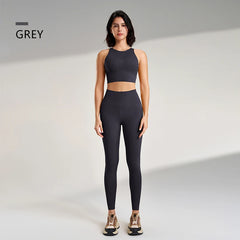 Naked yoga pants set of European and American yoga clothing high-waisted peach to lift the buttocks fitness suit female bra