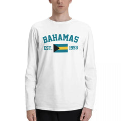 100% Cotton Bahamas Flag With EST. Year Long Sleeve Autumn T shirts Men Women Unisex Clothing LS T-Shirt Tops Tees