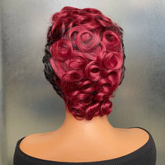 Short Black and Burgundy Synthetic Wig Short Curly 2 Tones Synthetic Wigs For Black Women Natural Short Hair Wig