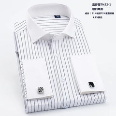 Men French Cufflinks Shirt High Quality Hidden Button Men's Long Sleeve Casual Slim Fit Cuff Dress Shirts (Cufflinks Included)
