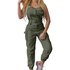 European and American Fashion Women Loose Strap Jumpsuit Ankle Tied Harem Trousers
