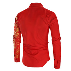 Men's Brand Luxury Gold High Quality Long Sleeve Shirts Business Dress Prom Social Print Shirts