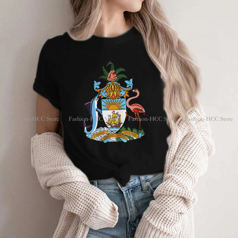 Flamingo Animals Polyester TShirts Bahamas Coat Of Arms Personalize Homme T Shirt New Trend Clothing