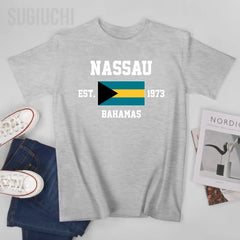 Patriotic Flag Bahamas EST.1973 Nassau Men Tshirt Tees T-Shirt O-neck T Shirts Women Boys Clothing 100% Cotton