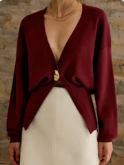 Cross-border European and American women's clothing AliExpress popular V-neck button-knitted cardigan