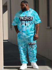 Short sleeved T-shirt Pants Set Plus Size Men Large Street Casual Graffiti Letter Printing Trendy T-shirt Pants ZOOY