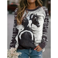 Western Aztec Ethnic Style Indians Sweatshirts Horse 3D Print Retro Hoodies Women Hoodie Oversized Pullovers Woman Tops Clothing