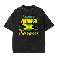 I Wonder If Jamaica Thinks About Me Too T-Shirt Jamaican Flag T Shirts Short Sleeve Tshirt Summer Round Neck Oversize Clothing