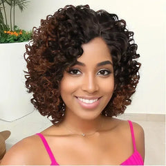 Synthetic Mixed Brown Curly Wigs for Women Short Afro Natural Hair African American Bob Wig Wave Curly