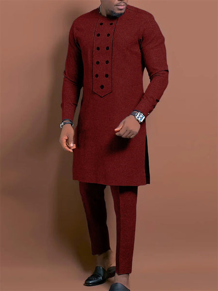 Men's fashion casual printed long sleeve two-piece set