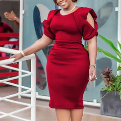 Women Summer African O-neck Short Sleeve Knee-length Dress