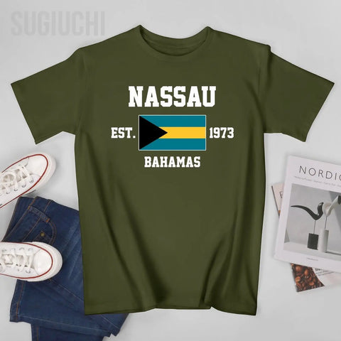Patriotic Flag Bahamas EST.1973 Nassau Men Tshirt Tees T-Shirt O-neck T Shirts Women Boys Clothing 100% Cotton