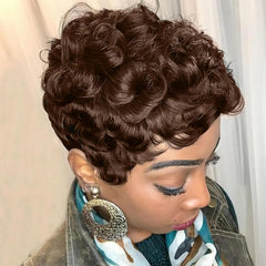Short Black and Burgundy Synthetic Wig Short Curly 2 Tones Synthetic Wigs For Black Women Natural Short Hair Wig