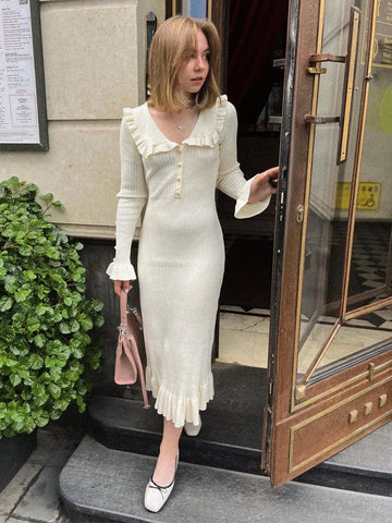 Women's long skirt V-neck summer casual Korean fashion women full match clothing millennial vintage dress