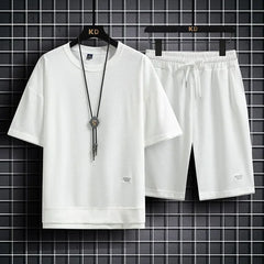 2024 Men's Summer Waffle Set Brand Fashion Casual T-shirt+Shorts Set Men's Sports Set Loose ComfortableSlow RunningQuick Dr