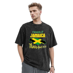 I Wonder If Jamaica Thinks About Me Too T-Shirt Jamaican Flag T Shirts Short Sleeve Tshirt Summer Round Neck Oversize Clothing