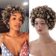 Synthetic Short Curly Pixie Cut Wigs Black Blonde 2 Tones Hair Wigs for Black Women Natural Wave Heat Resistant Daily Cosplay