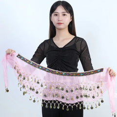 New Belly Dance Hip Scarf Copper Coin Waist Scarf Indian Dance Performance Clothing Accessories Dance Wear Belt with Gemstone