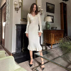 Women's long skirt V-neck summer casual Korean fashion women full match clothing millennial vintage dress