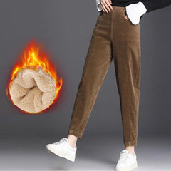 Women Corduroy Warm Thick Plush Casual Autumn Winter Leggings High Waist Pants