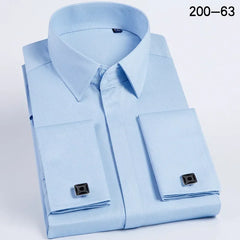 Men French Cufflinks Shirt High Quality Hidden Button Men's Long Sleeve Casual Slim Fit Cuff Dress Shirts (Cufflinks Included)