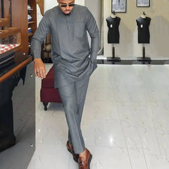 African men Wedding Beaded Long-sleeved Top Pants Set Kaftan Traditional Clothing Ethnic Casual Men's 2Pcs Suit