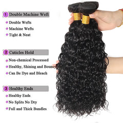 Malaysian Water Wave Bundles with Frontal Closure, Remy Wet and Wavy Human Hair