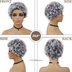 Synthetic Hair Short Grey Wigs Afro Curly Wig for African American Black Women Girls Pixie Hairstyle Daily Cosplay Party Costume