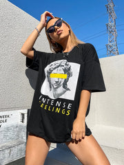 Intense Feelings European Art Statue Street T-Shirts Women Fashion Hip Hop Breathable Tops Cotton Oversized Brand Clothing Tees