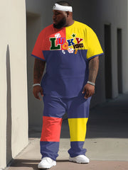 Short sleeved T-shirt Pants Set Plus Size Men Large Street Casual Graffiti Letter Printing Trendy T-shirt Pants ZOOY