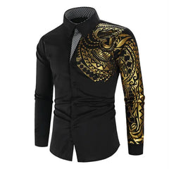 Men's Brand Luxury Gold High Quality Long Sleeve Shirts Business Dress Prom Social Print Shirts