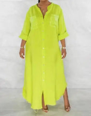 Dresses Loose Solid Color Long Sleeve Single Breasted Half Open Collar Fringe Dress European & American Fashion Women's Clothing