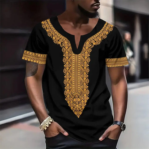Summer Short Sleeve Men Tshirt Fashion Oversize Casual S-4Xl T-Shirts For Men African Dashiki Traditional Men'S Clothing