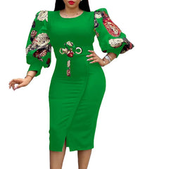 Women Elegant Bodycon Dresses O Neck Three Quater Sleeves High Waist Office Ladies Work Wear Package Hip African Fashion Spring