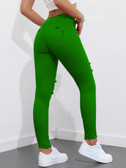 Red Mid-Waist Tight Ripped Printed Stretch Denim Trousers Plain Washed Small Toes Star Applique Elegant Fashion Sexy Classic