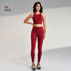 Naked yoga pants set of European and American yoga clothing high-waisted peach to lift the buttocks fitness suit female bra