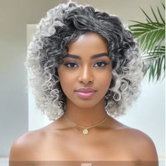 Synthetic Mixed Brown Curly Wigs for Women Short Afro Natural Hair African American Bob Wig Wave Curly