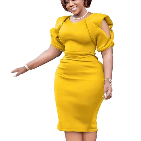 Women Summer African O-neck Short Sleeve Knee-length Dress