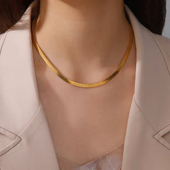 Herringbone Stainless Steel Snake Chain For Men & Women - Gold Color Trend Necklace with sleek and polished design
