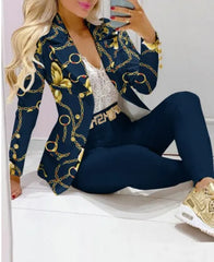 Elegant Two Piece Fashion Print Casual Pants Suits Outfit