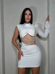 Stylish O-neck Mini Dress Summer Pearl String Sexy Street Night Party Vestidos