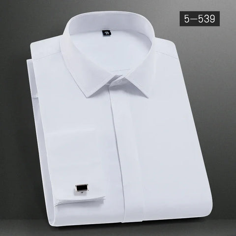 Men's French cuffs dress shirt long sleeve fit elegant gentleman romantic wedding party business fashion white shirts