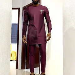 African men Wedding Beaded Long-sleeved Top Pants Set Kaftan Traditional Clothing Ethnic Casual Men's 2Pcs Suit