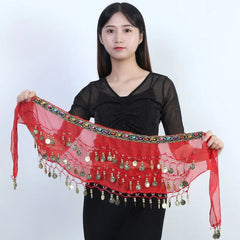 New Belly Dance Hip Scarf Copper Coin Waist Scarf Indian Dance Performance Clothing Accessories Dance Wear Belt with Gemstone