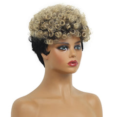 Synthetic Short Curly Pixie Cut Wigs Black Blonde 2 Tones Hair Wigs for Black Women Natural Wave Heat Resistant Daily Cosplay